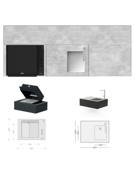 Talenti - Tikal kitchen with 3 modules barbecue sink cover white snack plate